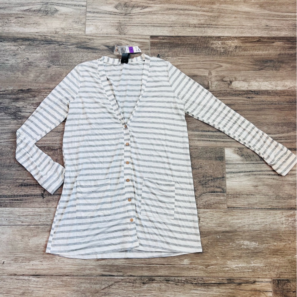 Agnes & Dora Essentials Button Down Cardigan White/Grey w/Pockets M NWT #153